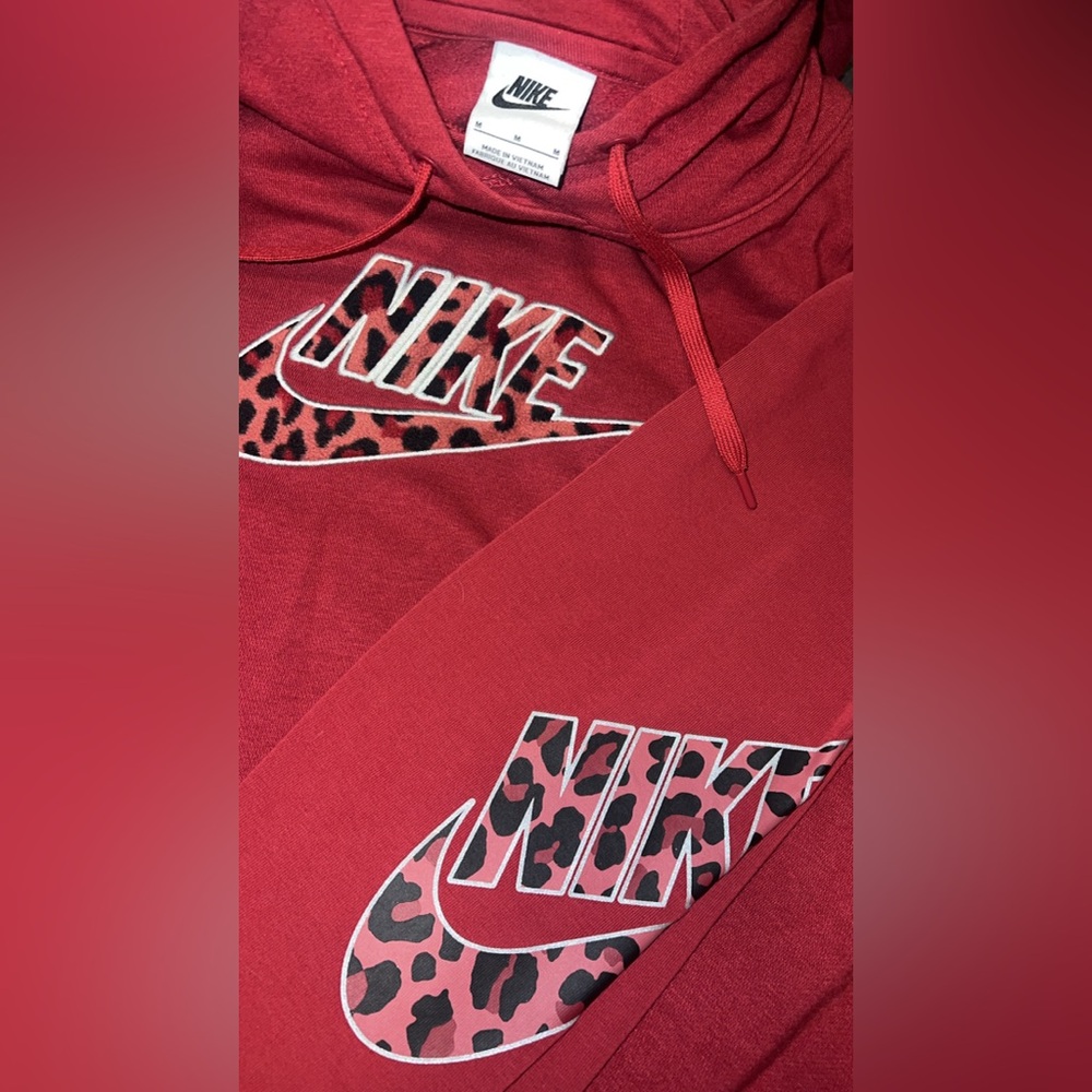 Nike Red Hoodie with Leopard Accents